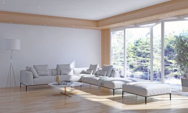 büyük lüks modern parlak iç Oda illüstrasyon 3d render