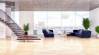 büyük lüks modern parlak iç Oda illüstrasyon 3d render