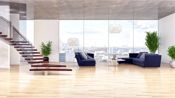 Stor luksus moderne lyse interiør værelse illustration 3D gengive - Stock-foto