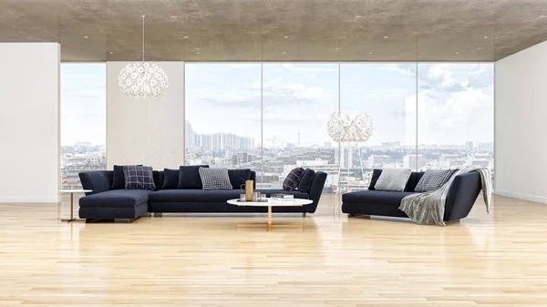 Stora lyxiga moderna ljusa interiörer rummet illustration 3d render — Stockfoto
