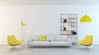 büyük lüks modern parlak iç Oda illüstrasyon 3d render