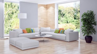 büyük lüks modern parlak iç Oda illüstrasyon 3d render