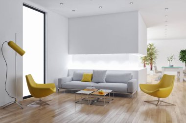 büyük lüks modern parlak iç Oda illüstrasyon 3d render