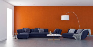 büyük lüks modern parlak iç Oda illüstrasyon 3d render