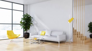 büyük lüks modern parlak iç oturma odası illüstrasyon 3d