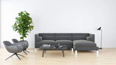 büyük lüks modern parlak iç Oda illüstrasyon 3d render