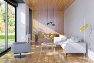 büyük lüks modern parlak iç Oda illüstrasyon 3d render