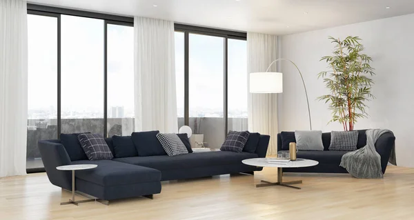 Large luxury modern bright interiors room illustration 3D render — Stock Photo, Image