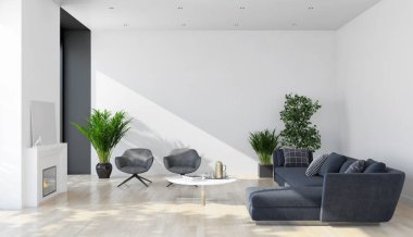 büyük lüks modern parlak iç Oda illüstrasyon 3d render