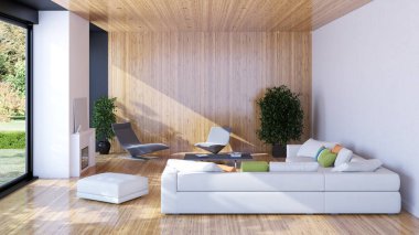 büyük lüks modern parlak iç Oda illüstrasyon 3d render