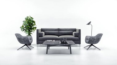 büyük lüks modern parlak iç oturma odası illüstrasyon 3d