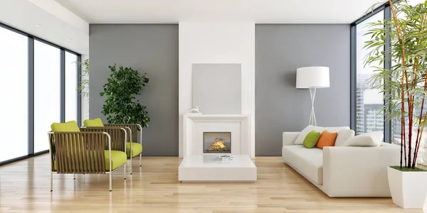 Große Luxus moderne helle Innenräume Wohnzimmer Illustration 3d — Stockfoto