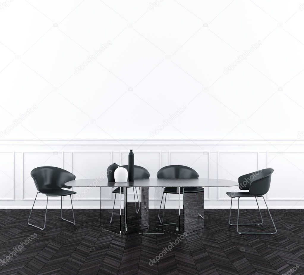 Modern dining-room interior.3d render illustration mock up