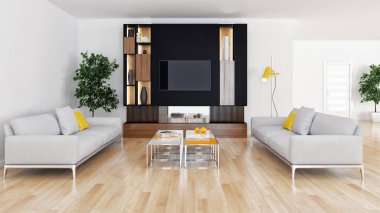 büyük lüks modern parlak iç Oda illüstrasyon 3d render