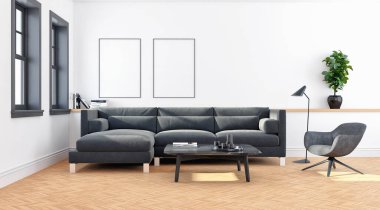 büyük lüks modern parlak iç oturma odası illüstrasyon 3d