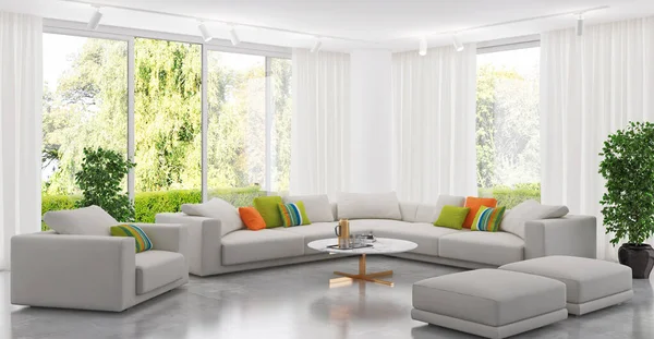 Büyük lüks modern parlak iç oturma odası illüstrasyon 3d — Stok fotoğraf