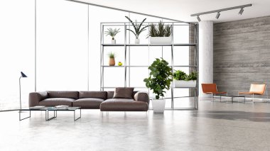 büyük lüks modern parlak iç Oda illüstrasyon 3d render