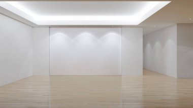 Beyaz, boş bir İskandinav odası iç tasviri 3D