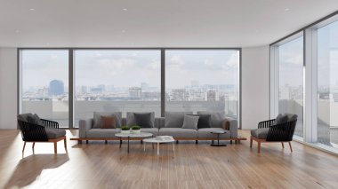 büyük lüks modern parlak iç Oda illüstrasyon 3d render