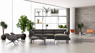 büyük lüks modern parlak iç Oda illüstrasyon 3d render
