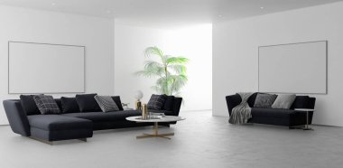 büyük lüks modern parlak iç Oda illüstrasyon 3d render