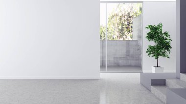 Büyük lüks, modern, parlak iç mekanlar. Oturma odası tasviri. 3D görüntüleme.