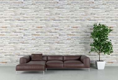 Büyük lüks, modern, parlak iç mekanlar. Oturma odası tasviri. 3D görüntüleme.