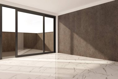 Büyük lüks, modern, parlak iç mekanlar. Oturma odası tasviri. 3D görüntüleme.