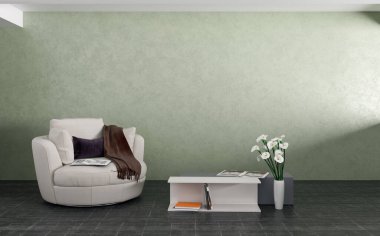 Büyük lüks, modern, parlak iç mekanlar. Oturma odası tasviri. 3D görüntüleme.