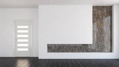 Büyük lüks, modern, parlak iç mekanlar. Oturma odası tasviri. 3D görüntüleme.