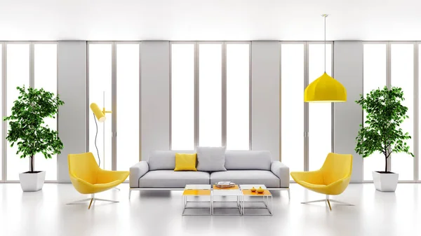 Velký Luxusní Moderní Světlé Interiéry Obývací Pokoj Mockup Ilustrace Vykreslování — Stock fotografie