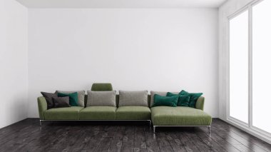 Büyük lüks, modern, parlak iç mekanlar. Oturma odası tasviri. 3D görüntüleme.