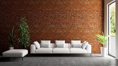 Büyük lüks, modern, parlak iç mekanlar. Oturma odası tasviri. 3D görüntüleme.