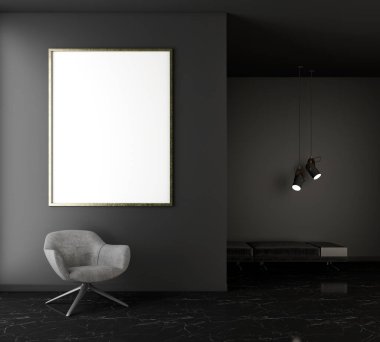 Büyük lüks, modern, parlak iç mekanlar. Oturma odası tasviri. 3D görüntüleme.