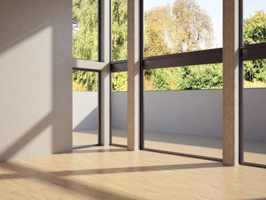 Büyük lüks, modern, parlak iç mekanlar. Oturma odası tasviri. 3D görüntüleme.