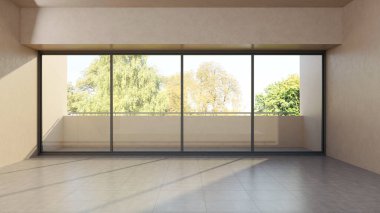 Büyük lüks, modern, parlak iç mekanlar. Oturma odası tasviri. 3D görüntüleme.