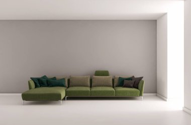 Büyük lüks, modern, parlak iç mekanlar. Oturma odası tasviri. 3D görüntüleme.