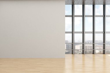 Büyük lüks, modern, parlak iç mekan oturma odası tasviri 3D dijital görüntüleme.