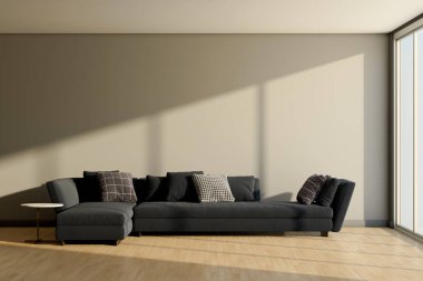 Büyük lüks, modern, parlak iç mekanlar. Oturma odası tasviri. 3D görüntüleme.