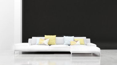Büyük lüks, modern, parlak iç mekanlar. Oturma odası tasviri. 3D görüntüleme.