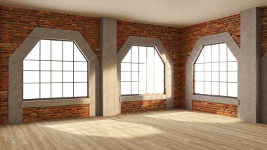 Büyük lüks, modern, parlak iç mekanlar. Oturma odası tasviri. 3D görüntüleme.