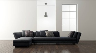 Büyük lüks, modern, parlak iç mekanlar. Oturma odası tasviri. 3D görüntüleme.