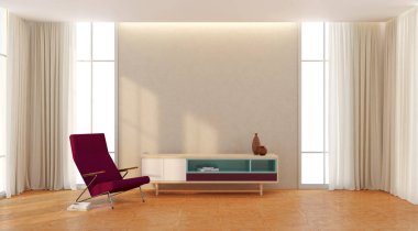 Büyük lüks, modern, parlak iç mekanlar. Oturma odası tasviri. 3D görüntüleme.