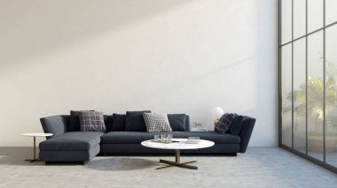 Büyük lüks, modern, parlak iç mekanlar. Oturma odası tasviri. 3D görüntüleme.