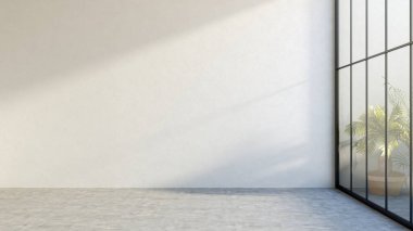 Büyük lüks, modern, parlak iç mekanlar. Oturma odası tasviri. 3D görüntüleme.