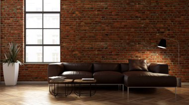 Büyük lüks, modern, parlak iç mekanlar. Oturma odası tasviri. 3D görüntüleme.