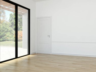 Büyük lüks, modern, parlak iç mekanlar. Oturma odası tasviri. 3D görüntüleme.