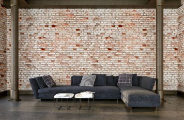 Büyük lüks, modern, parlak iç mekanlar. Oturma odası tasviri. 3D görüntüleme.