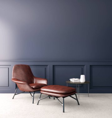 Büyük lüks, modern, parlak iç mekanlar. Oturma odası tasviri. 3D görüntüleme.