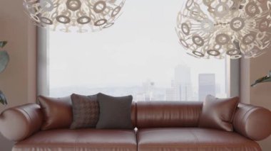 3d video rendering footage contemporary interior design of the living room. Stylish interior of the living room